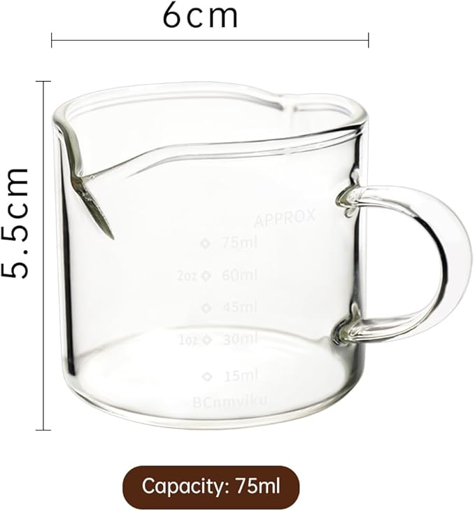 BCnmviku 1 Pack Double Spouts Measuring Triple Pitcher Milk Cup 75ML Espresso Shot Glasses Parts Clear Glass