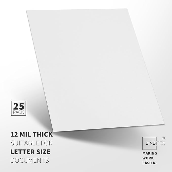 Binditek 25 Pack 12 Mil Sand-Textured Polycover - Plastic Binding Cover for Business Reports and Proposals - Lightly Sanded Finish - Square Corners, Un-Punched, White Color, Office Supplies