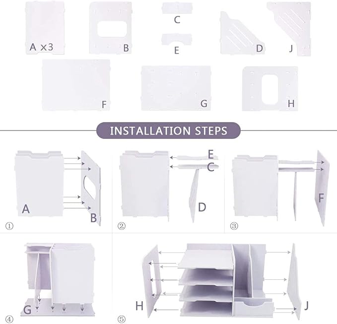 SONGWAY File Organizer for Desk - 4 Tier Vertical and Horizontal Document Holder, File Sorter, A4 Paper Storage Holder, Desktop Organizer for Home Office School Decoration, White