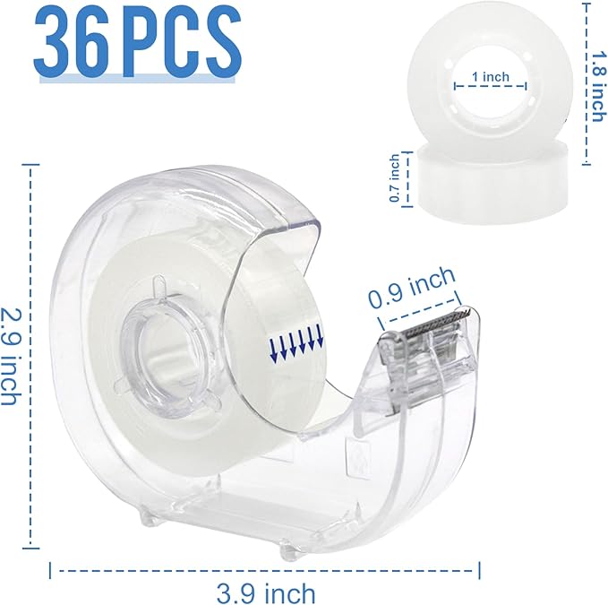 36 Pcs Transparent Tape with Dispenser, 0.7 in x 1000 in Clear Tapes and Refillable Dispensers, Office Tape Rolls with Dispenser Bulk for Craft Jobs, Gift Wrapping, Repairing, Home and School