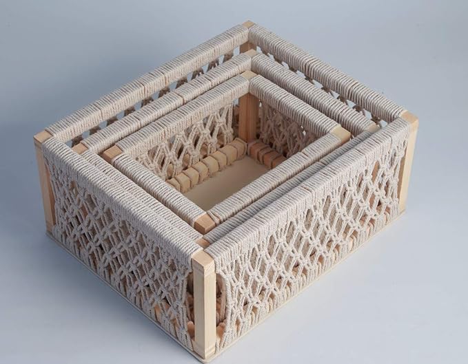 Macrame Baskets for Storage Set of 3, White Decorative Storage Bin for Living Room, Perfect Pampas Grass Holder