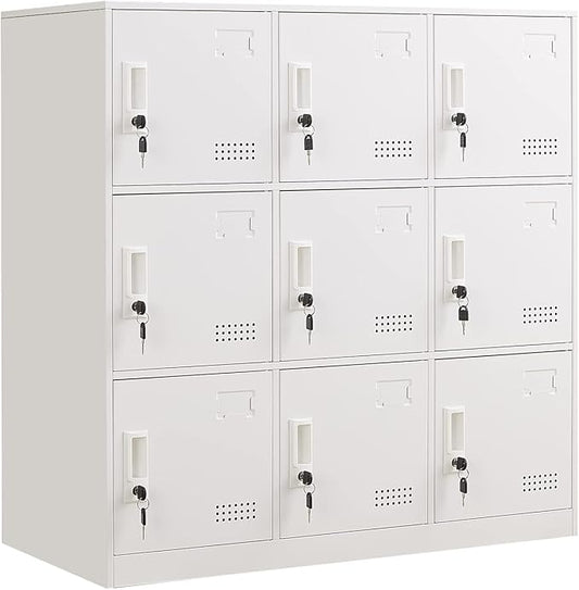 Metal Locker 9 Door Storage Cabinet, Steel Office Storage Lockers for Employees, Lockable Metal Cabinet with Lock and Ventilation, Office School Gym Garage Storage Organizer