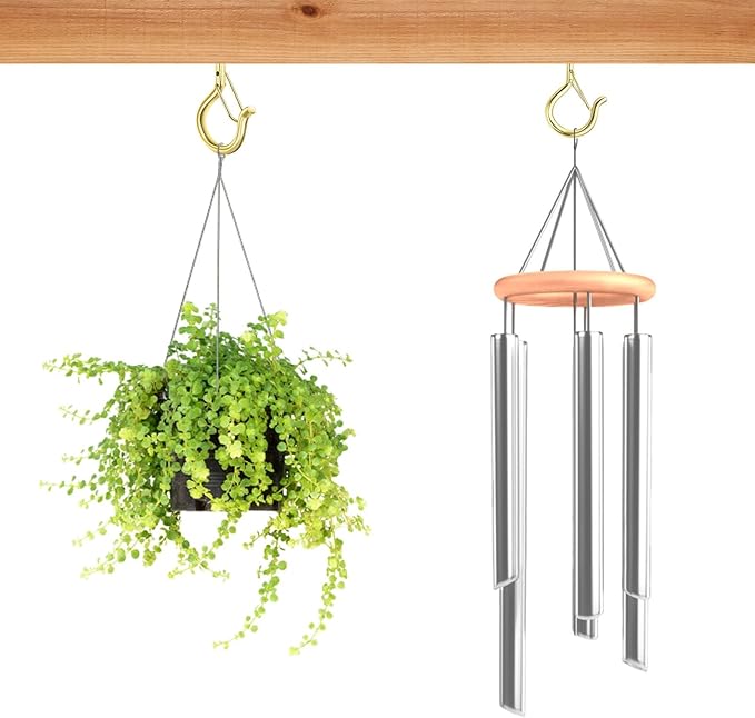 96 PCS Q-Hanger Hooks, Screw Hooks for Outdoor String Lights, Safety Buckle Design Cup Eye Hook for Hanging Christmas Lights, Plants, Mounted on Wall Ceiling, Include 1 Wing Nut Driver, Gold