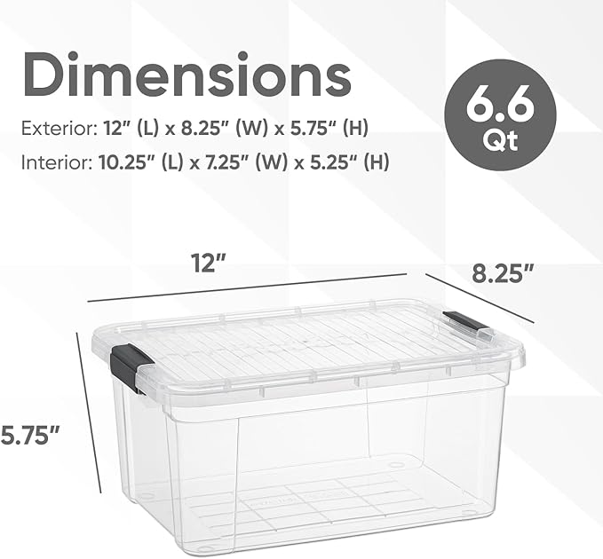 Superio Storage Bins with Lids- 2 Pack, 6.6 Qt Clear Boxes for Organizing, Stackable Plastic Containers- BPA Free, Non-Toxic, Odor Free, Organizer for Home, Office, Dorm