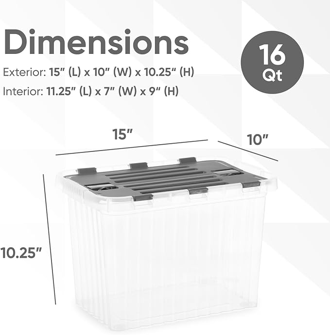 Superio Storage Bins with Lids, Clear Plastic Containers for Organizing, Stackable Totes, BPA Free, Odor Free, Organizer Boxes for Home, and Dorm, 17 Quart (2 Pack, 15"x10"x10.25")