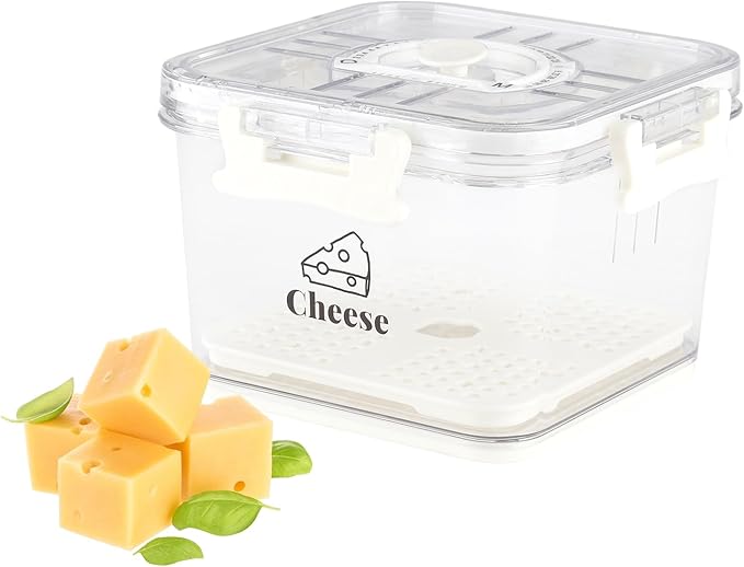 Cheese Container for Refrigerator,Cheese Keeper with Airtight Lid and Time Recording,Cream Block Shredded Cheeses Storage Box,Sliced,Grated,Cheddar Cheeses Box For Fridge,kitchen Organizer