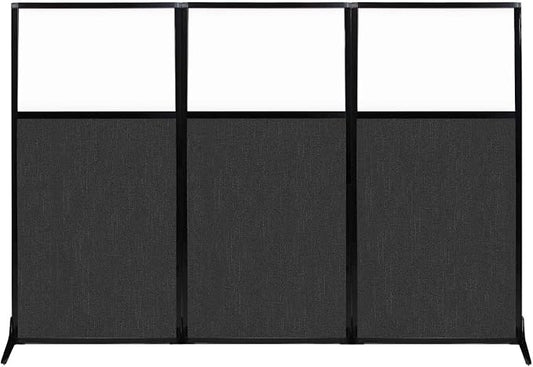 Versare Workstation Partition | Portable Wall Divider | Modern Office Cubicle | Free Standing Privacy Screen | Flexible Work Space | 99" x 70" W/Window, Black Fabric Panels
