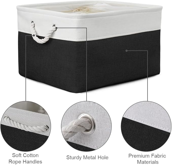 TheWarmHome Organization and Storage Basket for Organizing - Jumbo 3 Pack 17.7x13.8x9.7 inch Fabric Storage Cubes for Closet Gifts Organizer Empty Book (White & Black)