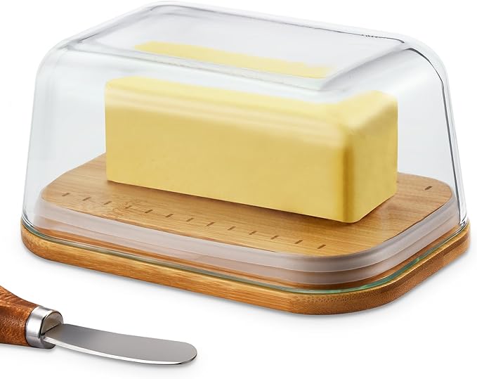 Butter Dish With Glass Lid - Airtight Seal for Freshness, Large Butter Dish for East and West Coast Butter, Ideal for Countertop and Refrigerator Storage, Premium Glass Butter Keeper