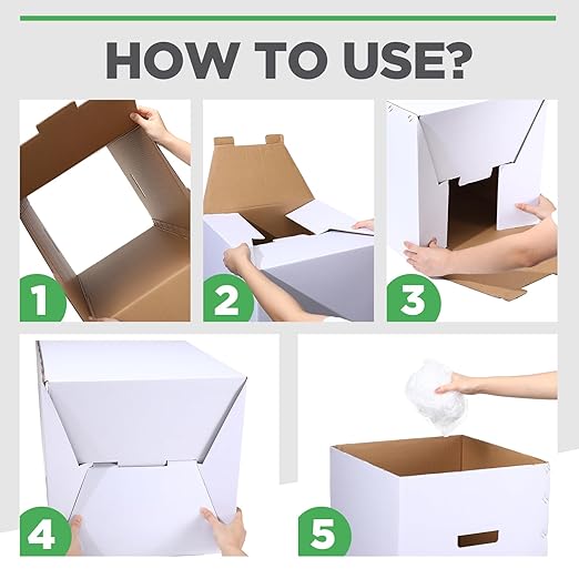 Tioncy 5 Pcs Cardboard Trash Cans Disposable and Reusable Corrugated Cardboard Trash Cans Recycling Bins Bulk with 10 Garbage Bags White Garbage Boxes for Parties Events (13 Gallon)