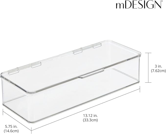 mDesign Long Plastic Playroom/Gaming Storage Organizer Box Containers with Hinged Lid for Shelves or Cubbies, Holds Small Toys, Building Blocks, Puzzles, Markers, Controllers, Crayons, 2 Pack, Clear