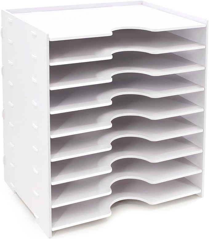 SONGWAY File Organizer for Desk - 9 Tier Wide Document Holder, Letter Mail Tray Storage Rack, File Sorter Organizer, Paper Storage Holder, Desktop Organizer for Home Office School, White
