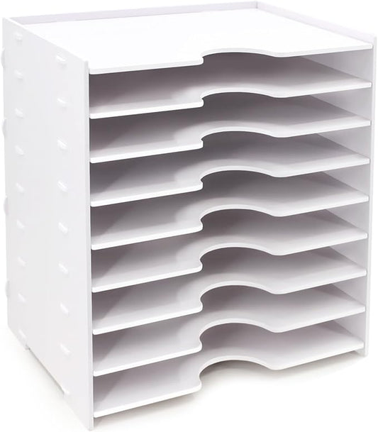 SONGWAY File Organizer for Desk - 9 Tier Wide Document Holder, Letter Mail Tray Storage Rack, File Sorter Organizer, Paper Storage Holder, Desktop Organizer for Home Office School, White