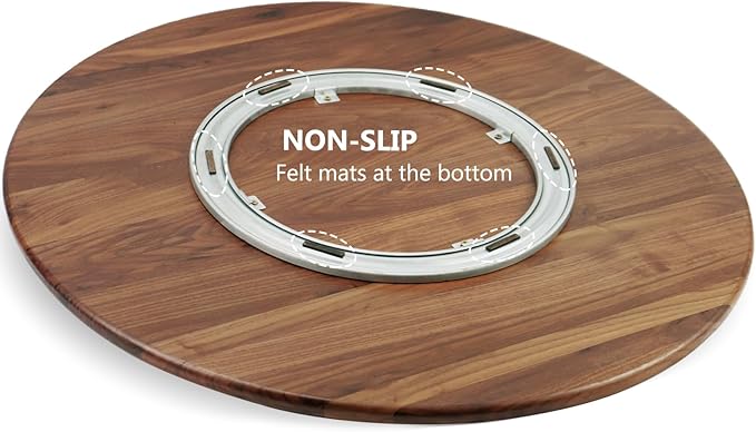 27 Inches Black Walnut Wood Lazy Susan Organizer, Solid Wooden Round Turntable, Rotating Tray for Table Top/Counter Top