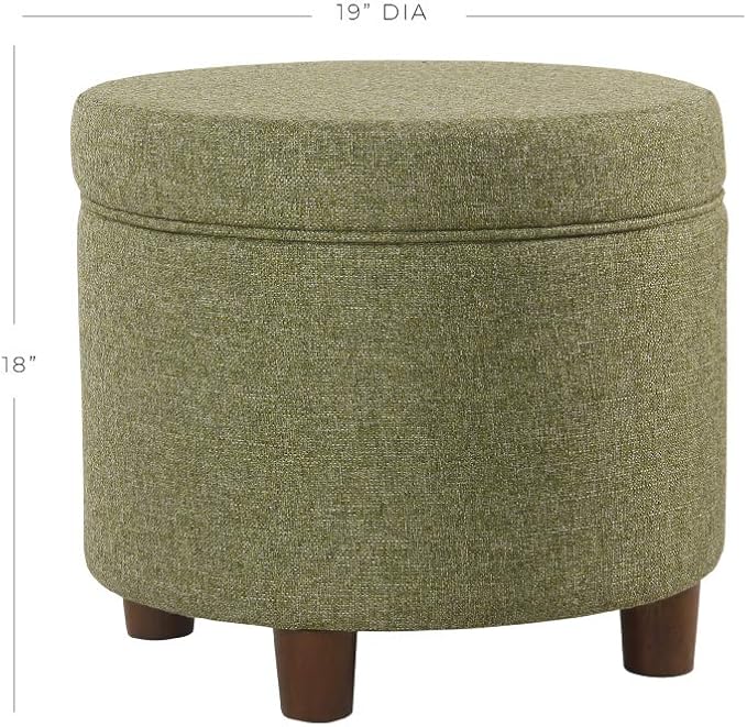 HomePop Home Decor | Upholstered Round Storage Ottoman | Ottoman with Storage for Living Room & Bedroom, Green Tweed