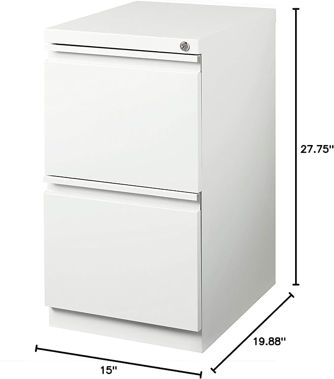 20 Inch Deep Metal Mobile Pedestal File 2 Drawer File-File with Full Width Pull, for Home and Office, Holds Letter Width Hanging Folders, White