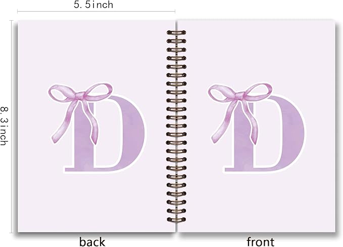 foedor Coquette Trendy Preppy Purple Bow Spiral Notebook,Initial D Journal Personalized Teen Girl Gifts,Monogrammed Gifts for Women Teen Girl,College Ruled Hardcover Spiral Notebook(purple)