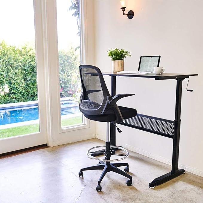 Drafting Chair Tall Office Chair Standing Desk Chair Mesh Computer Chair Adjustable Height with Lumbar Support Flip Up Arms Swivel Rolling Executive Chair,Black …