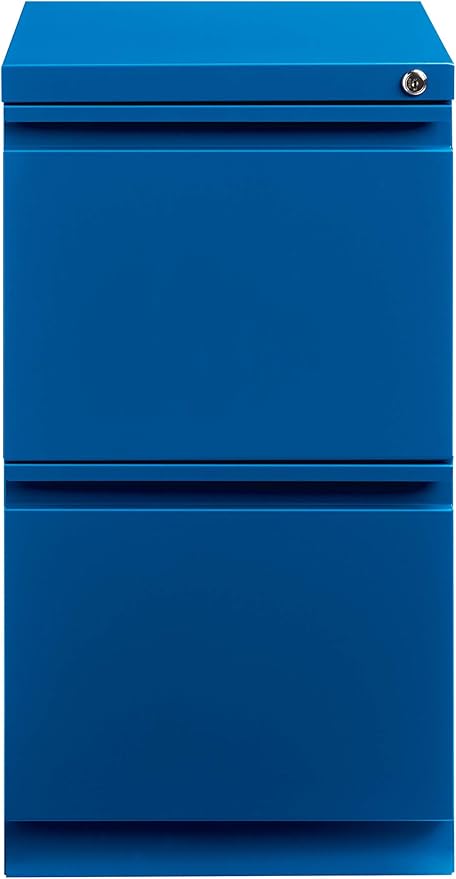 20 Inch Deep Metal Mobile Pedestal File 2 Drawer File-File with Full Width Pull, for Home and Office, Holds Letter Width Hanging Folders, Classic Blue