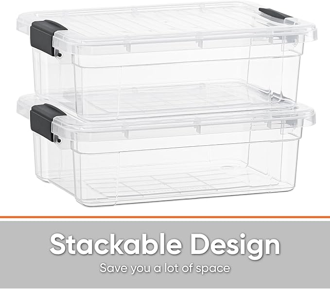Superio Clear Storage Boxes with Lids, 1.27 Quart Plastic Container Bins for Organizing, Stackable Crates, BPA Free, Non Toxic, Odor Free, Organizers for Home, Office and Dorm, 6 Pack