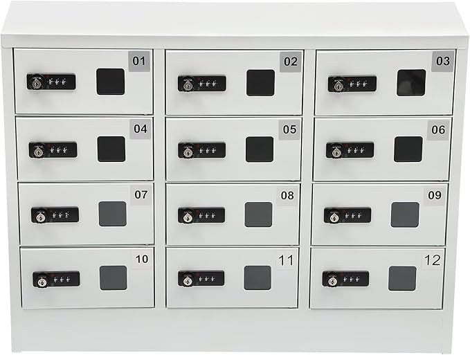 12 Slot Cellphone Charging Station Cell Phone Locker with Combination Lock, Cellphone Storage Cabinet with 3 in 1 QC3.0 Fast Charging Ports for Most Phones Tablets, for Office Classroom