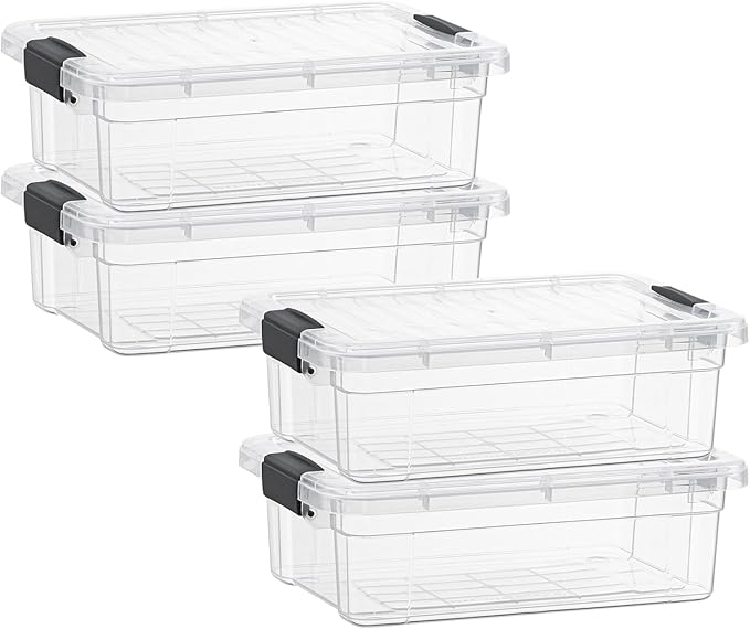 Superio Storage Bins with Lids- 4 Pack, 4.5 Qt Clear Boxes for Organizing, Stackable Plastic Containers- BPA Free, Non-Toxic, Odor Free, Organizer for Home, Office, Dorm