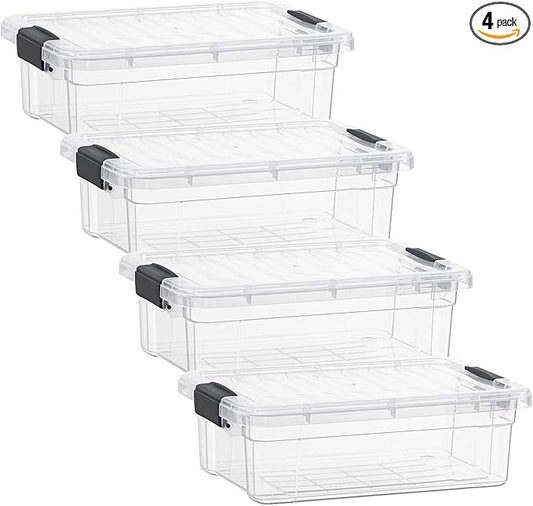 Superio Clear Storage Boxes with Lids, 2.3 Quart Plastic Container Bins for Organizing, Stackable Crates, BPA Free, Non Toxic, Odor Free, Organizers for Home, Office and Dorm, 4 Pack