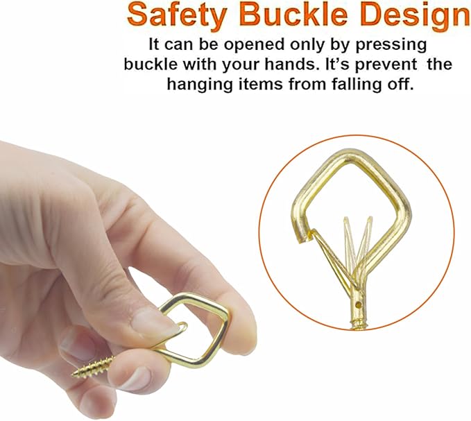 35PCS Eye Screw Hooks for Hanging Heavy Duty with Safety Buckle.Metal Ceiling Hooks for Hanging Plants,Cup,Wind Chime,Bird Feeders,String Lights at Indoor&Outdoor,2.36 Inches Gold