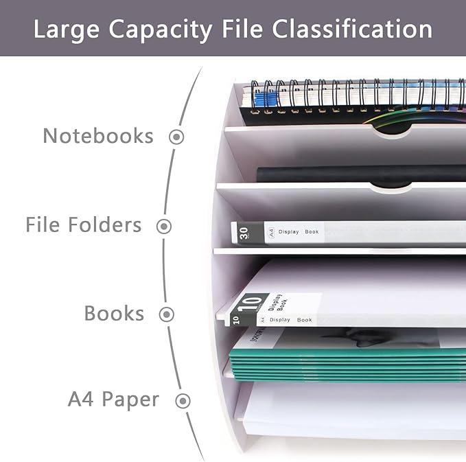 SONGWAY Fan Shaped Desk File Organizer - 6 Compartments File Holder for Desktop, Magazine Rack, Mail Holder, File Sorter, Paper Organizer for Home Office Classroom, White