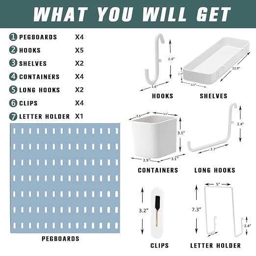 22"x22" Pegboard Combination Kit Wall Organizer Kit - 4 Panels & 14 Hooks for Kitchen, Bedroom, Office, Bathroom Storage