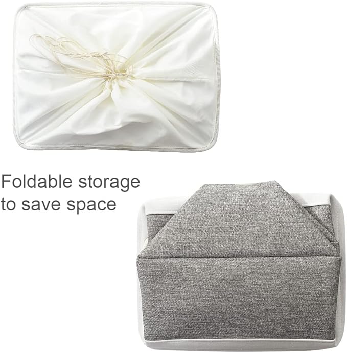 TheWarmHome Storage Baskets for Organizing, X Large - 3 Pack 17.7L×13.8W×9.8H in Foldable Storage Bins for Shelves, Fabric Storage Box for Closet Nursery Toy Gift (White & Grey)