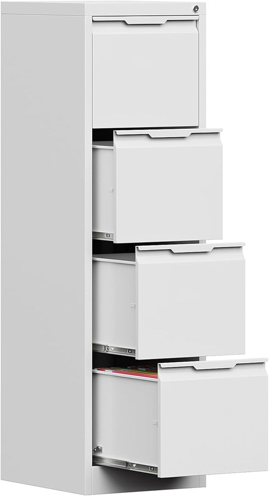 4 Drawer File Cabinet with Lock,17.8" Deep Metal Filing Cabinet,Vertical File Cabinets for Home Office,Locking File Drawer Tall for Hanging Letter/A4/Legal Folders, Easy Assemble-White