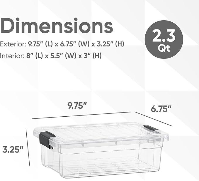 Superio Clear Storage Boxes with Lids, 2.3 Quart Plastic Container Bins for Organizing, Stackable Crates, BPA Free, Non Toxic, Odor Free, Organizers for Home, Office and Dorm, 6 Pack