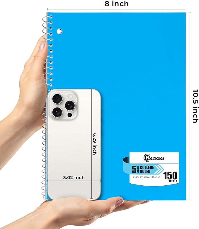 Spiral Notebook 36 Pack, 5 Subject, 300 Pages/Book (150 Sheets), College Ruled, 8 x 10-1/2, School & Office Bulk Spiral Notebooks, Sturdy Spiral Journal Notebook, Soft Cover, Assorted Colors