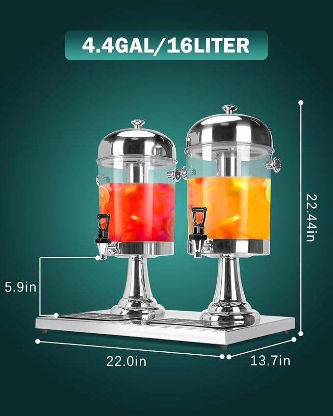 4 Gallon Large Drink Dispensers for Parties, [Easy-to-Clean Drip Tray Design] [Cold & Hot Dual-Use] Beverage Dispenser with Stand & Ice Core, Stainless Steel Juice Dispenser for Lemonade, Catering