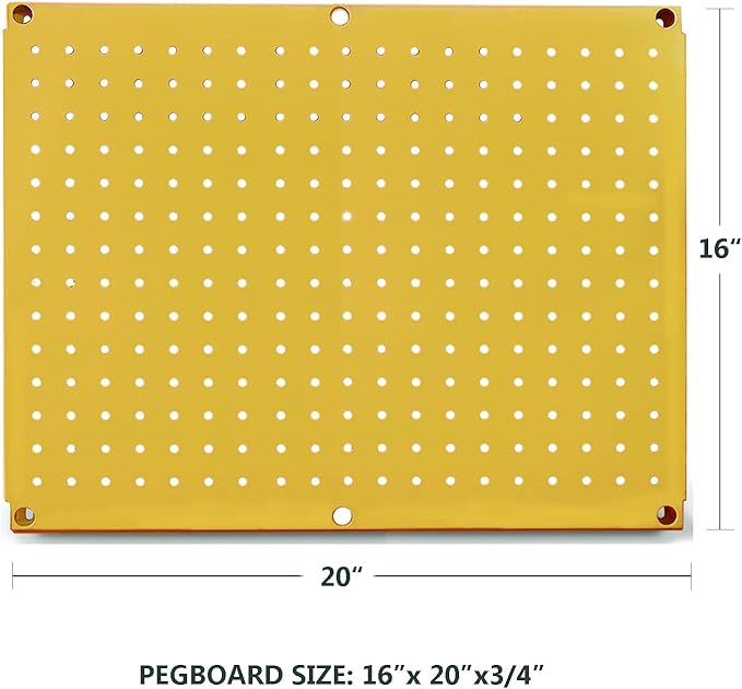 Metal Pegboard 12-Inch Tall x 16-Inch Wide Heavy Duty Wall Organizer for Home Garage Tool Storage 4pcs Yellow