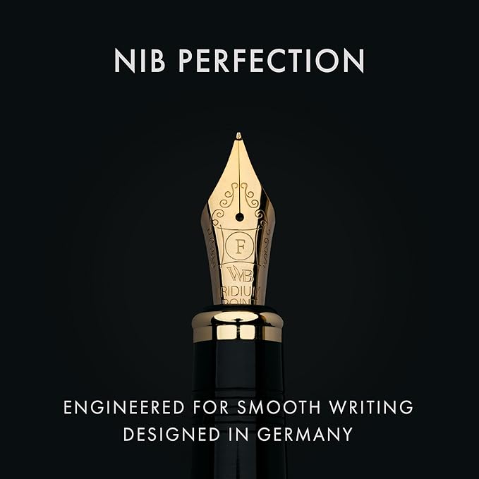 Wordsworth & Black Primori Fountain Pen Set [Black Gold]; Fine Nib, Gift Case, 24 Ink Cartridges, Refill Converter, Manual; Journaling, Calligraphy, Smooth Writing Pens; Left and Right Handed