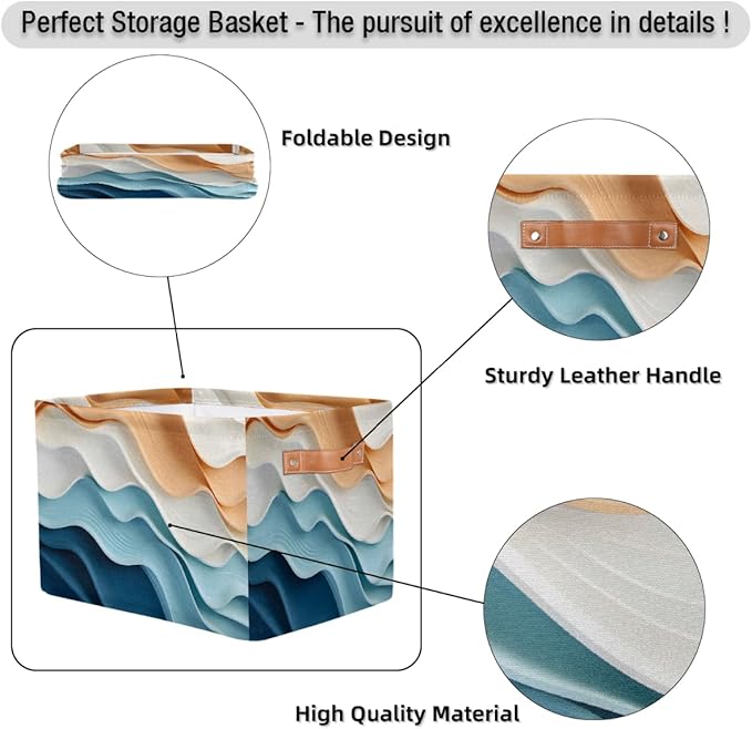 Ripple Storage Basket with Handle, Decorative Storage Bins Closet Bookshelf Dog Toy Organizer 15"x11"x9.5"