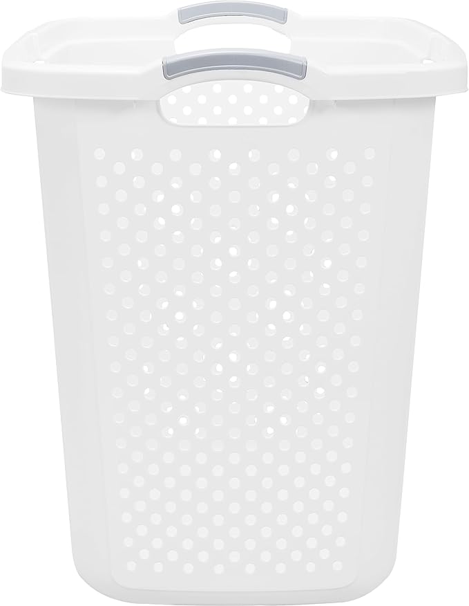 (2-Pack), 2.5 Bushel Plastic Dirty Laundry Basket, White, With two Handles.Ideal for Families, Apartments, and Dormitory Rooms。