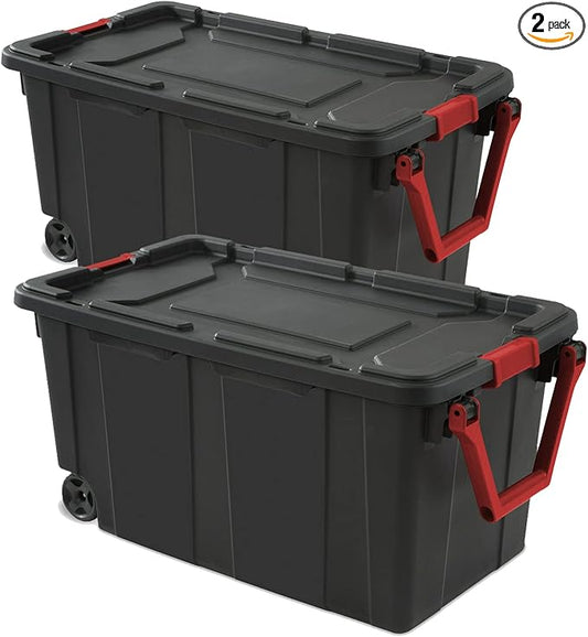 Storage Bins 40 Gallon Heavy-Duty Plastic Storage Bins, 2 Pack Container Totes with Durable Lid and Secure Latching Buckles, Stackable, Tough Storage Containers for Garage and Metal Rack Organizing
