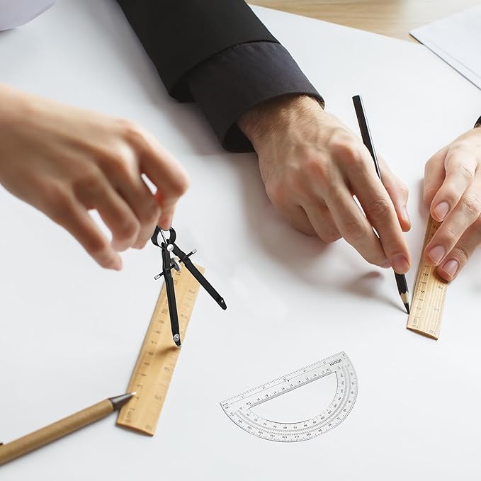 EBOOT Student Geometry Math Set, Drawing Compass and 6 Inch Clear Swing Arm Protractors 180 Degree Math Protractor (Black)