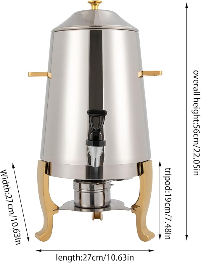 3.4 Gallon Stainless Steel Hot Beverage Dispenser, 13L Coffee Urn with Fuel Holder, Hot Chocolate/Coffee/Apple Cider Chafer for Party Buffet Catering, Durable Aluminum Tripod