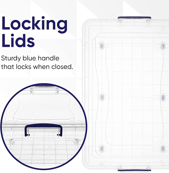 Superio Storage Bins with Lids- Clear Boxes for Organizing, Stackable Plastic Containers- BPA Free, Non-Toxic, Odor Free, Organizer for Home, Office, Dorm (8 Pack, 42 Qt (Under Bed-Wheeled))