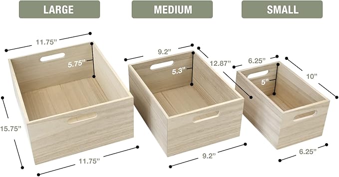 Sorbus Unfinished Wood Crates - Organizer Bins, Wooden Box for Pantry Organizer Storage, Closet, Arts & Crafts, Cabinet Organizers, Containers for Organizing (3 Pack)