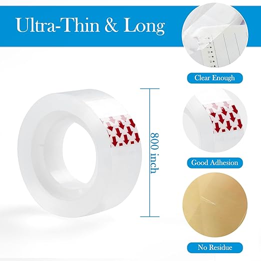 48 Rolls Clear Tape Refills, Stationery Tape Refills Rolls for Dispenser, Gift Wrap Transparent Tape for School, Home, Office, High Viscosity, Odorless, 1 Inch Core, 3/4 x 800 inches