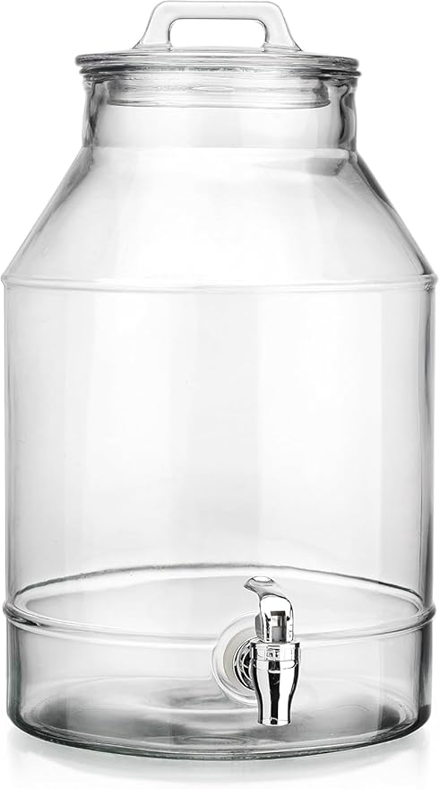3 Gallon Glass Drink Dispensers For Parties,Classic Mason Jug Beverage Dispensers With Glass Lid With Handle And 100% Leakproof Spigot.Glass Water Jug Dispenser,Lemonade Dispenser