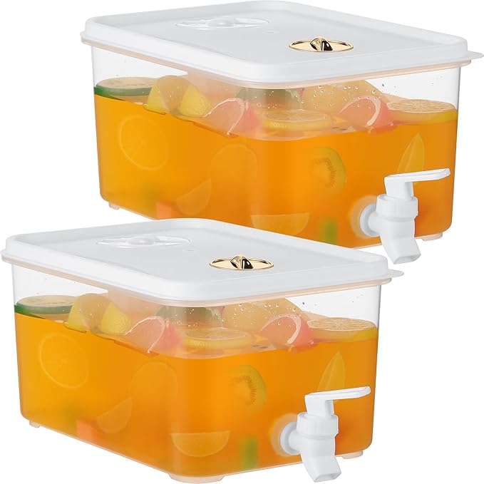 Domensi 2 Pack 1.5 Gallon Drink Dispenser for Fridge with Spigot Water Dispenser Leak Proof Lids Filter Screen Beverage Juice Container Sealed Plastic Lemonade Milk Cold Hot Drink Tea Jug for Party