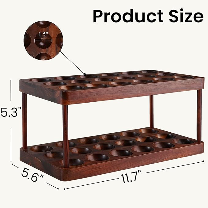 YOUEON Acacia Wooden Egg Holder with Double Layers, Detachable Wooden Egg Tray Holds 36 Fresh Eggs, Countertop Storage Rack for Gathering Fresh & Easter Eggs, Rustic Decor