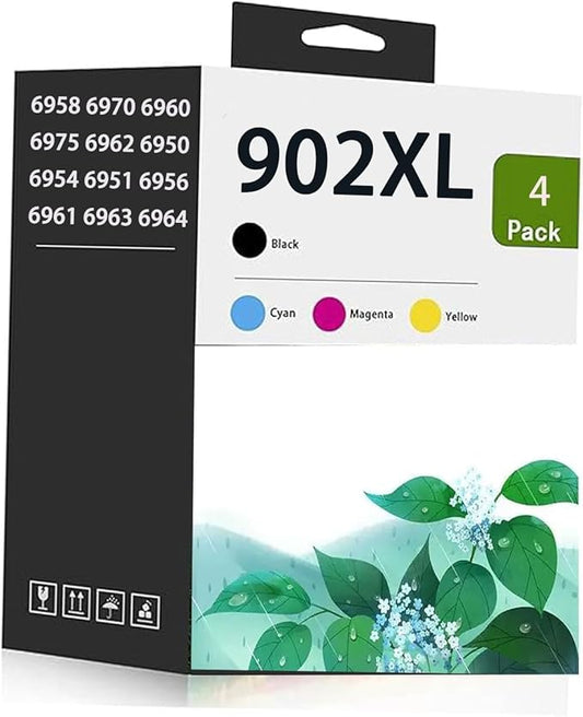 902XL Ink Cartridges Use for HP Printers OfficeJet Pro 6950, 6960 Series OfficeJet Pro 6960, 6970 Series T0A39AN 4-Pack (902XLBK 902CMY)
