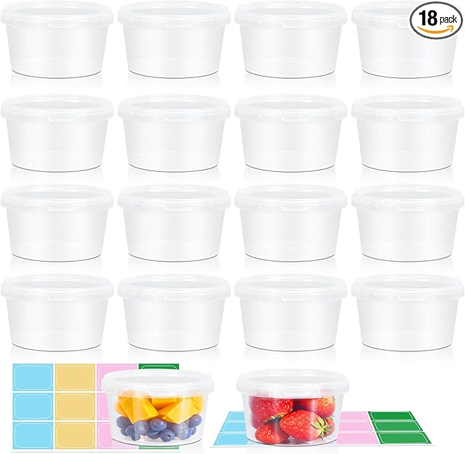 18 Pack 16oz Clear Plastic Bucket with Lid, Food Storage Containers, Freezer Plastic Cups, Leakproof, BPA Free, Microwave & Dishwasher Safe Takeout Container - Ideal for Soup and More